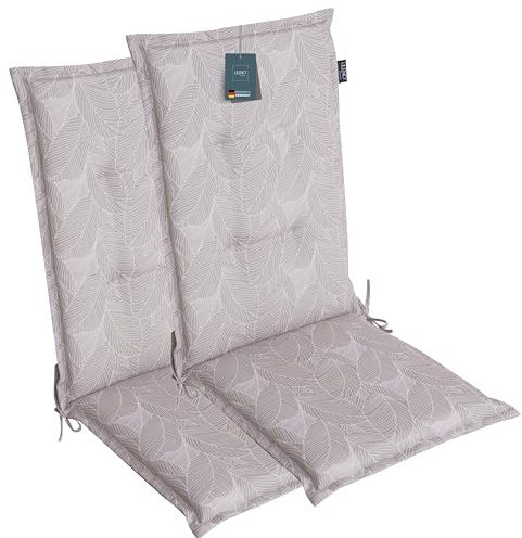 LILENO HOME Gartenstuhl Auflagen als [2er Set - Hochlehner] in Blätter Grau | bequeme Liegen als Sitzauflagen für Gartenmöbel - Stuhlkissen für Gartenstühle und Klappstühle