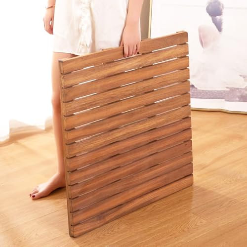 Caillebotis Douche Tapis de Douche en Bois de 30 à 100 Cm (12 à 39 Pouces) avec Poignée, Grand Tapis de Bain Antidérapant en Bois de Santal, Tapis de Salle de Bain Extérieur Robuste en Bois(36x24in(91