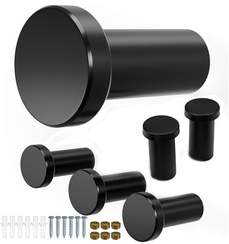 Semazz Ganchos de Pared Redondos Negros,6 Piezas Ganchos De Pared Redondos Negros De Acero inoxidable para Baño Dormitorioy Cocina Montados en la Pared Colgar Toallas
