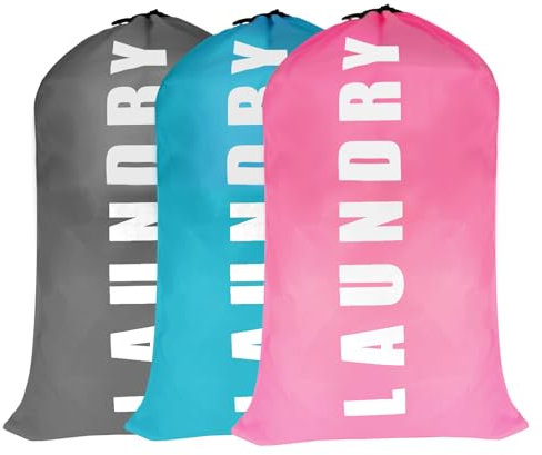 3Pcs Large Laundry Bag 91cm×61cm Travel Laundry Bag Foldable Laundry Bags with Drawstring laundry bags for travelling for Travelling Camping Home Bathroom Caravan Dormitory(Blue&Pink&Grey)