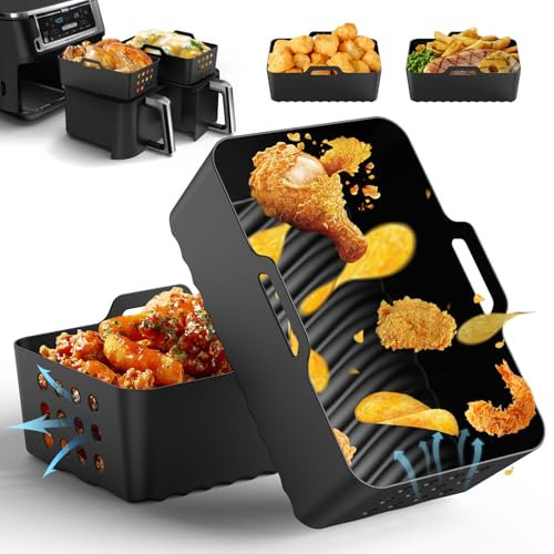 2 Stück Airfryer Zubehör für Ninja Double Stack XL SL400EU,Heißluftfritteuse Silikonform für Foodi Max Dual Zone AF400EU AF300EU 7,6 9,5L,Airfryer Silikon Backform Silikoneinsatz für heißluftfritteuse