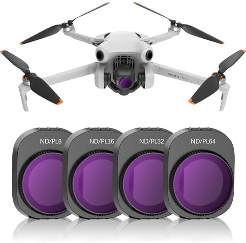 FPVtosky Mini 4 Pro ND Filter Set, mehrfach beschichtete ND-Filter, CPL Filter-Set für DJI Mini 4 Pro Drohnen Zubehör, 4 Stück (ND8/PL, ND16/PL, ND32/PL, ND64/PL)