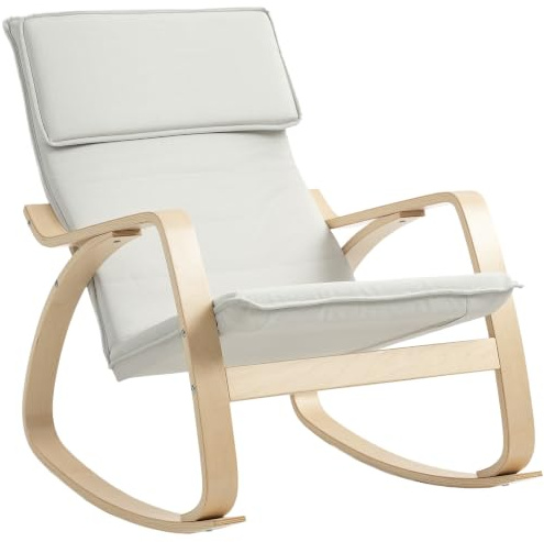 HOMCOM Komfortabler Relax-Schaukelstuhl, gepolsterter Lounge-Sessel mit hoher Rückenlehne und Kopfstütze für Wohnzimmer, Schlafzimmer, cremeweiß