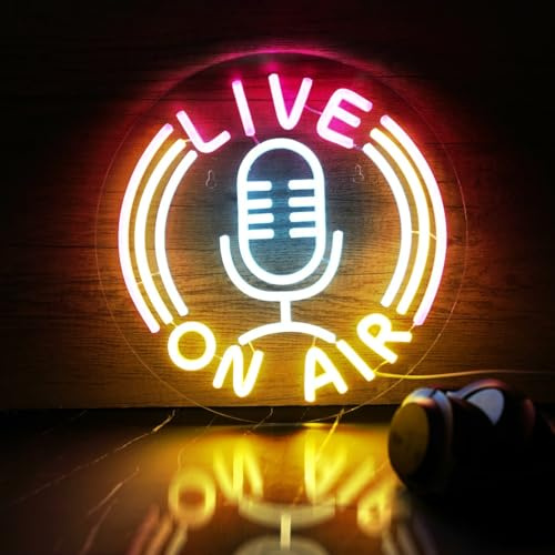 ON AIR Neon Sign with Mic Design - USB Powered LED Studio Light | Wall Mountable 9-Level Dimmable Sign for Streaming Rooms, Offices & Commercial Spaces (32.5x32.5cm)