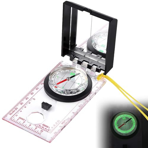 Bussola Multifunzionale con Righello di mappatura e Kit di Emergenza a Specchio, Bussola Explorer Multifunzionale Con Specchio, Bussola Di Navigazione Per Lettura Mappe, Corda E Declinazione
