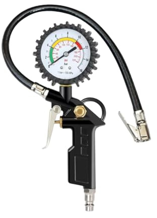 Manomètre Pistolet Gonfleur - Pression 0-16 Bar / 0-220 PSI – Manomètre Compresseur, Gonflage Pneus Voiture, Camion, Moto, Vélo – Cadran Double Échelle de Mesure Précise – Raccord NPT 1/4 Standard UE