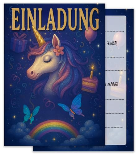 ZELAITE Kindergeburtstag Einladungskarten Einhorn Partyeinladungen, 12 Einladungskarten Kindergeburtstag Jungs, Einhorn Geburtstagseinladungen Jungen, inkl. 12 Briefumschläge (N)