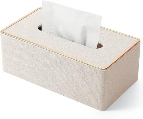 ShineHomes Taschentücher Box (25×14×9.5 cm) Premium taschentuchbox aus Wasserdichtem PU-Leder, kosmetiktücher Box, Magnetverschluss Design Tissue für (Beige)