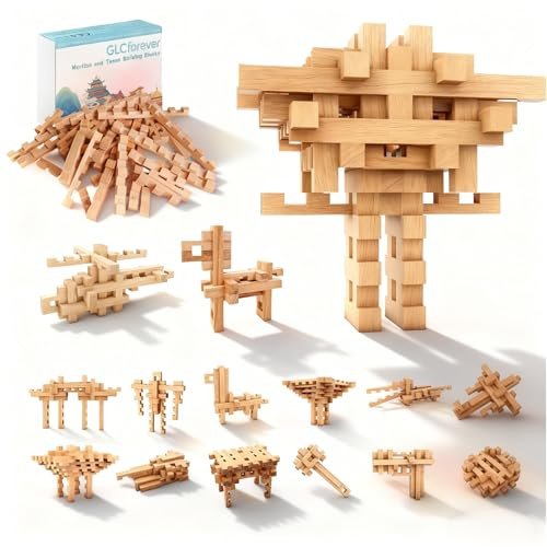 GLCforever Blocchi di Costruzione, 15&20+ Forme, Puzzle 3D in Legno, Rompicapo per Adulti e Bambini. Montessori - Gioco di Costruzione per Bambini 5+ e Adulti (15 in 1)