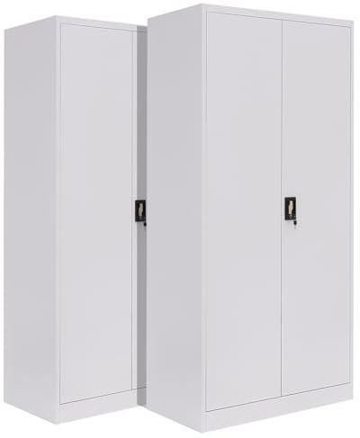 2-Pack LagerZwei Mehrzweckschrank 185x90x40cm I Metallschrank, 4 Fachböden I Aktenschrank weiß, abschließbar I Robuster Allzweckschrank als Werkstattschrank & Büroschrank I Stahlschrank