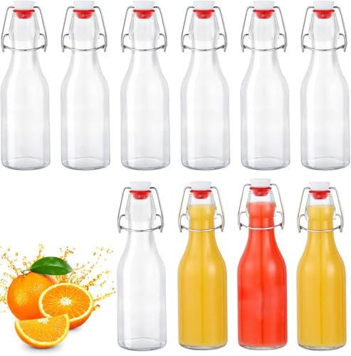 MITUMORMOR Glasflaschen 10 Stück, Flaschen Zum Befüllen, Glasflaschen 250ml mit Bügelverschluss, Kleine Bügelflasche zum Befüllen, Saftflasche für Öl, Essig, Saft & Limonade