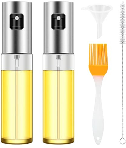 Yoodriy 2 Stück 100ml Speiseöl-Sprühflaschen, Glasflaschen mit Sprühkopf, für gleichmäßige Ölverteilung beim Kochen und Backen, ideal für Heißluftfritteuse, Grillen, Salate