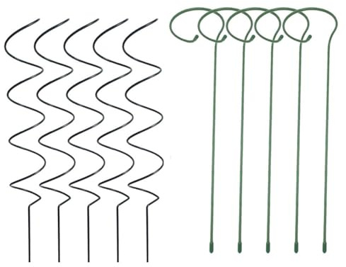 FUANA Tomatenpflanzen-Stützpfahl Spiralstecker Gartenstecker zum Klettern von Gemüse 43-45cm Grün 5 Stück Kompatibel mit Tomaten, Gurken, Bohnen