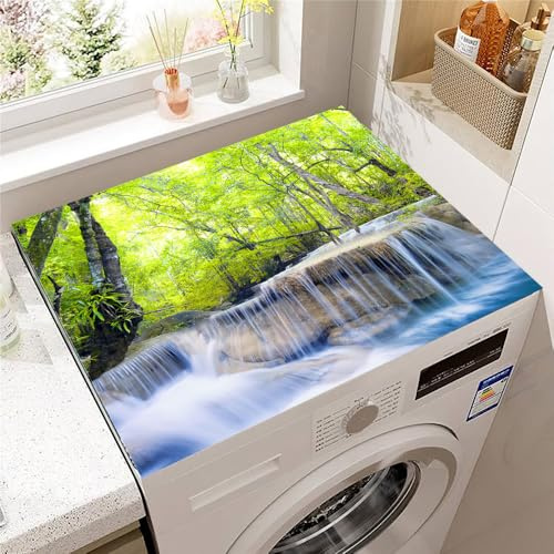 Hearda Housse Machine a Laver 3D Paysage, Dessus Tapis Lave Linge Antidérapant, Housse de Protection pour Machine à Laver Top, Tapis de Protection pour Dessus Sèche-Linge (Vert,30x40cm)