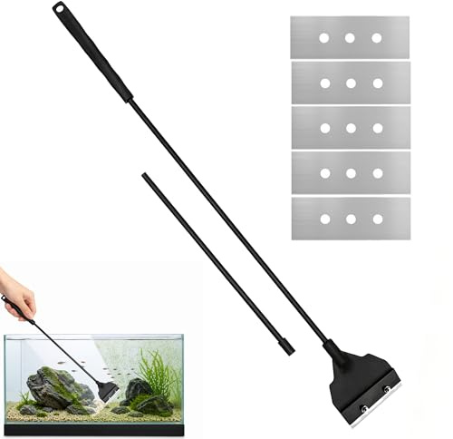 Mechioo 6 pcs Aquarium Algae Scraper Lightweight algae scraper fish tank with 5 Replaceable Blades aquarium glass scraper fish tank scraper for glass for Glass Fish Tank and Gravel Cleaning (65cm)