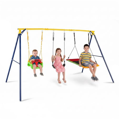 RELAX4LIFE Portique Balançoire Extérieur 3-en-1 pour Enfants 3-10 Ans
