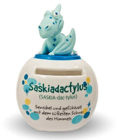 Dino Freunde Spardose Sparbüchse Dinosaurier Saskia blau