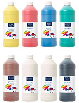 Lefranc Bourgeois 188525 Value Kinder Gouachefarbe auf Wasserbasis, leuchtende Farben, deckend, gebrauchsfertig, abwaschbar, Dosieröffnung - 8 Farben Set