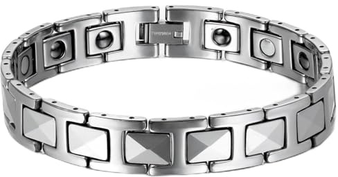 JewelryWe Schmuck Herren Magnet Armband, Wolfram Wolframcarbid, 12mm Breit I Sechseck Link Atemberaubendes Solides Poliert Magnetarmband Gliederarmband, Silber/Gold