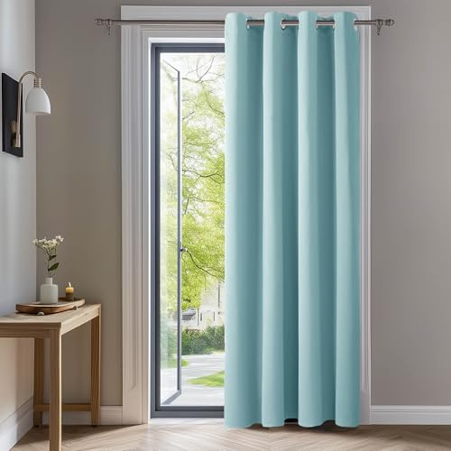 Deconovo Blickdichte Gardinen mit Ösen Verdunklung Thermovorhang Himmelblau | 1 Stück, H240 x B140 cm, Ösenschal, Kälteschutz und Hitzeschutz, Abdunkelnd, Sichtschutz für Schlafzimmer, Blackout Curtain