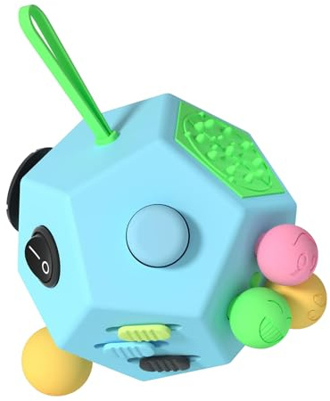 Fidget Dodecagon-12 Sided Fidget Toy Stress Relief Cube for Children and Adults, Silent Compact Classroom Gifts Stocking Stuffers for Teen Boys, Kids(B3 Blue Sky)