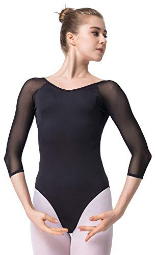 Bezioner Ballettanzug Mädchen 3/4 Arm Gymnastikanzug Damen Trikot Turnanzug Schwarz L