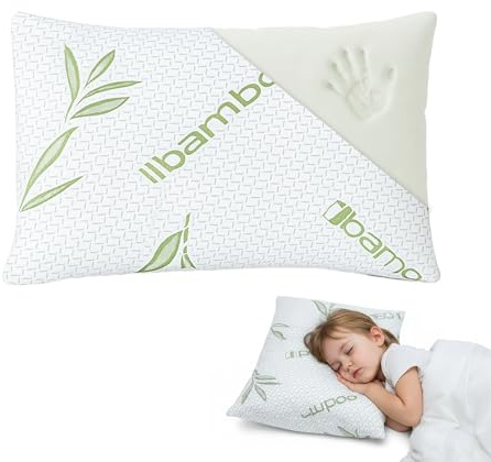 EGYPTO Luxurious Bamboo Memory Foam Toddler Pillow - Hypoallergic & Breathable Baby pillow - Ergonomic Shaped Cot Bed Pillow with Eco-Friendly Removeable Cover (25cm x 40cm)