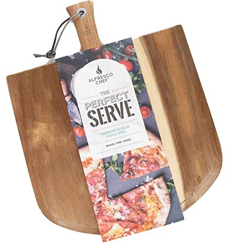 Alfresco Chef 14” Acacia Wood Pizza Peel Paddle Wooden Chopping Board - Pizza & Cooking Kitchen Accessory for Pizza Oven & Cutting Board for Cheese, Cake & Fruit