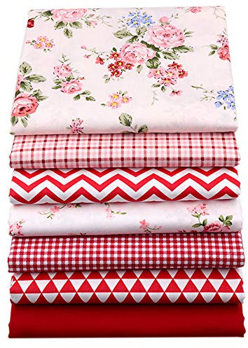 Baumwollstoff-Stück zum Quilten, 7 Stück à 40 cm x 50 cm, zum Nähen, Quilten, Patchwork, Heimtextilien, rote Serie Tilda Puppenkörpertuch
