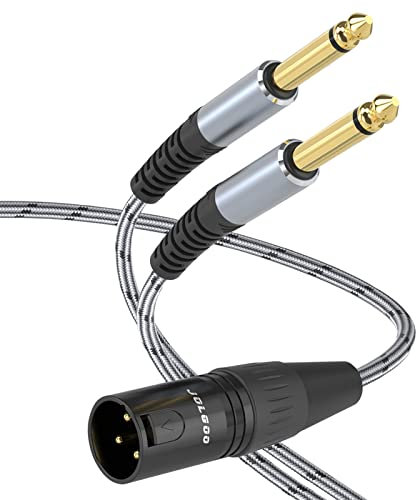 JOLGOO XLR Male to Dual 1/4 TS Mono Y Splitter Microphone Cable, XLR Male to Dual 6.35mm TS Y Adapter Cord, 1 Meter