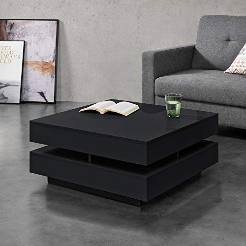 [en.casa] Couchtisch 'Märsta' 75x75x35,5 cm Beistelltisch mit Ablagefächern Sofatisch Tisch Spanplatte Schwarz