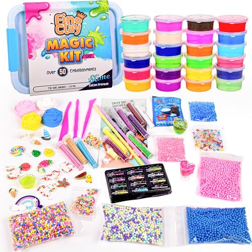 ToysButty 24 Schleim selber machen set für Kinder in Aufbewahrungsbox, Fluffy, Butter, Cloud, Glow in Dark,Glitzer, Slime Charms, Über 100 Zubehör Schleim Set Jungen Mädchen Alter 8 10 12 Spielzeug