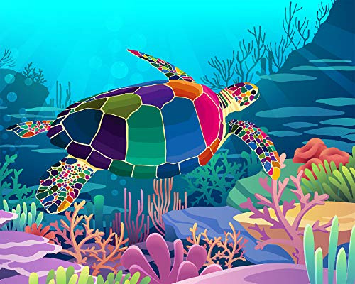 Tookeen Paint by Numbers Kits for Kids - DIY Painting Craft Kits - 20x16 Inch Acrylic Oil Painting Set On Canvas for Childrens & Beginners, Colorful Sea Turtle