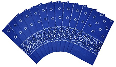 Vamqor 12pcs Bandana for women and men 100% Cotton Custom Fashion Paisley Design Multifunctional Outdoor Square Handkerchief (Royal Blue)