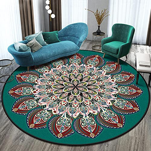 GZQIAWY 2021 Runder Mandala Teppich Balkon Couchtisch Matte Hängekorb Teppichmatte Wohnzimmer Dekoration Matte Tapis Salon Dekoration Salon-Grünes F 130cm Durchmesser