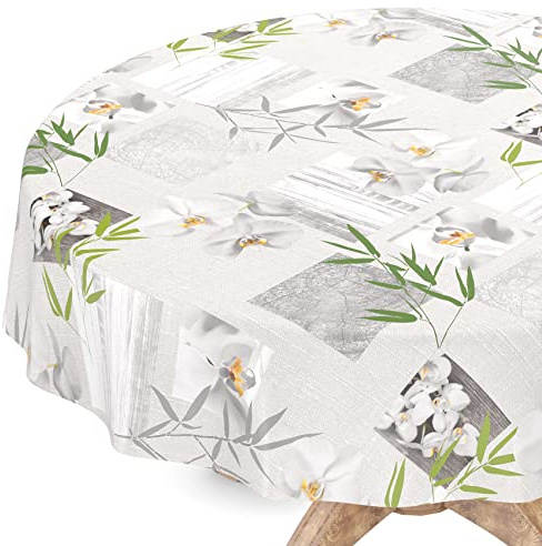 Tischdecke abwaschbar Wachstuch Wachstuchtischdecke Rund 140cm Schnittkante Orchidee Spa pflegeleicht