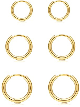3 Paar Creolen 14 Karat vergoldet Huggie 925 Sterling Silber Kleine Creolen Set Winzige Zirkonia Knorpelohrringe für Damen