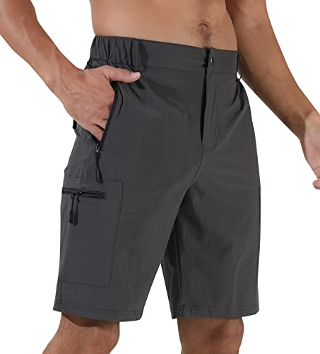 Suwangi Bermudashorts för män, lätta cargosportshorts för utomhusbruk, lediga, ventilerande, snabbtorkande shorts, Färg: grå, L