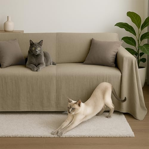 Byour3 - Sofabezug 2 3 4 Sitzer Leichte 100% Reine Baumwolle Sofa Cover Schutzhülle Sofaüberwurf L U Form Ecksofa Sofa Couch Abdeckung Alles Couchbezug Abwaschbar (Beige, 4-Sitzer)