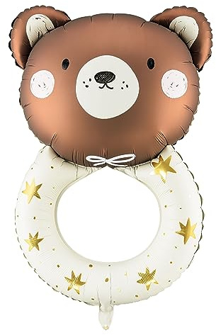 Großer Folienballon Teddybär Rassel – 61x88 cm, mit Helium aufblasbar, inklusive Strohhalm, perfekt für Geburtstagsfeiern, Babypartys und besondere Anlässe
