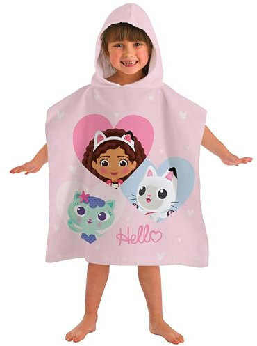 Gabby's Dollhouse Beach Bath Hooded Poncho Towel for Kids 100% Cotton Heart Pandy Paw Mercat Cakey Cat Fairy Gift for Girls Boys Toddlers