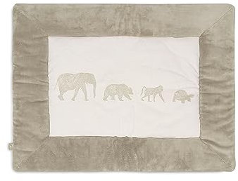 Jollein Krabbeldecke für Baby - Animals, Olive Green - Laufgittereinlage - 75x95 cm - Spieldecke Baby - Olivgrün