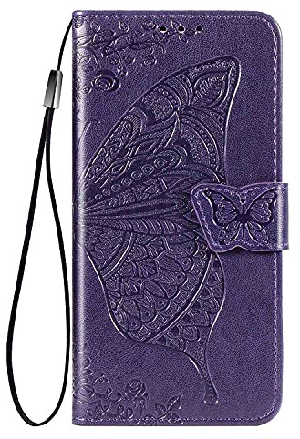 WBWONE para Motorola Moto G54 5G Funda, Flip Mariposas Carcasa Magnética con Soporte y Cartera para Tarjetas, Premium PU/TPU Cuero Case Cover Billetera. Morado Oscuro