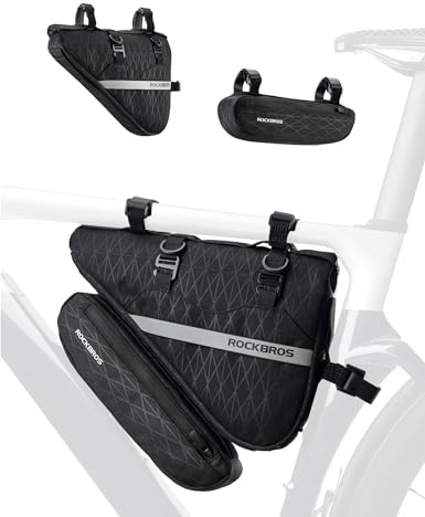 ROCKBROS Fahrradtaschen Set 2-in-1 Abnehmbare Dreiecktasche | Lenkertasche, Rahmentasche, Triangeltasche, für MTB Rennrad E-Bike, 1,3 L + 0,7 L, Schwarz