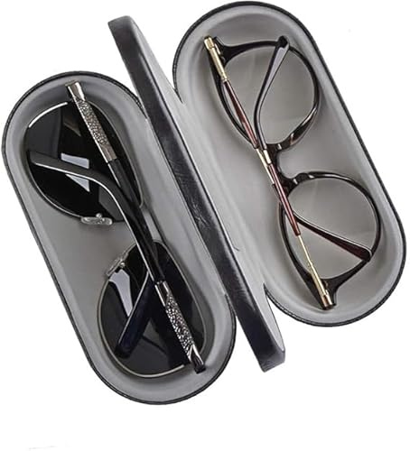 AOKWAWALIY Hartschalen-Brillenetui, PU-Leder, Brillenetui, Doppel-Brillenetui für Suznglasses Brillen für Männer und Frauen, Schwarz , 16.00X7.20X6.80CM