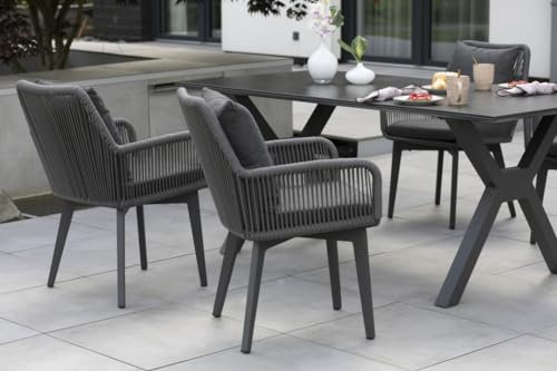 MR. DEKO Gartenmöbelset Marbella Granada Dark Grey Aluminium | Gartenmöbelset 5-teilig 4 x Diningsessel & 1 x Tisch 180x90 cm | Outdoormöbel Alurahmen & Auflagekissen Rope | Wetterfeste Sitzgruppe