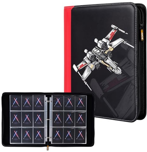 Ampleer 9 Pocket Trading Card Binder, PU Leather Storage Zip Album with 900 Slots Clear Page Sleeves for TCG MTG Baseball Sport Cards Display Collection