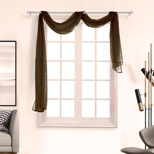 Whakano 1 Stück Querbehang Freihanddeko,Transparentem Gardinen Schals Voile,in 21 Farben erhältlich,Gardinen Tüll,Dekoschals,Vorhangschal für Fotografie Party Hochzeit Taufe,90cmx500cm,Kaffeebraun