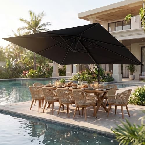 PURPLE LEAF Sonnenschirm Groß 300 x 400 cm Ampelschirm Rechteckig mit Kurbel, XXL Gartenschirm neigbar, 360° Rotation, Bespannung Polyester, für Gärten, Cafés, Terrasse, Grau