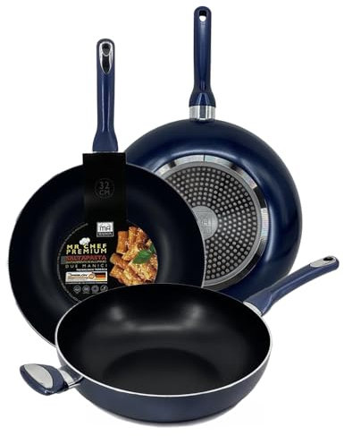 MA MAISON Mr Chef Premium Padella Saltapasta Antiaderente in Alluminio per Cucinare - Adatta a Gas Induzione Ceramica e Fornelli Elettrici - Antigraffio + Manico Antiscivolo (Ø 32 cm - 2 Manici)